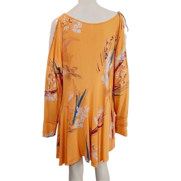 Free People Clear Skies Dress size Small Light Orange Floral Cold Shoulder Tunic - Picture 4 of 8
